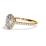 Bague solitaire halo diamant oval or blanc - Amoureuse pavée