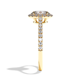 Bague solitaire halo diamant oval or blanc - Amoureuse pavée