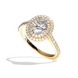 Bague solitaire halo diamant oval or rose - Eblouissante