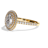 Bague solitaire halo diamant oval or rose - Eblouissante