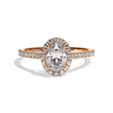 Bague solitaire halo diamant oval or blanc - Amoureuse pavée