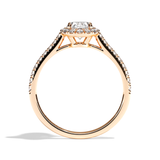 Bague solitaire halo diamant oval or blanc - Amoureuse pavée