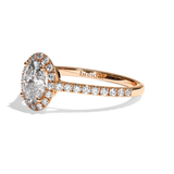 Bague solitaire halo diamant oval or blanc - Amoureuse pavée