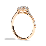 Bague solitaire halo diamant oval or blanc - Amoureuse pavée