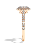Bague solitaire halo diamant oval or blanc - Amoureuse pavée