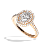 Bague solitaire halo diamant oval or rose - Eblouissante