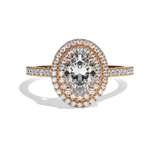 Bague solitaire halo diamant oval or rose - Eblouissante