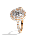 Bague solitaire halo diamant oval or rose - Eblouissante