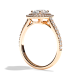 Bague solitaire halo diamant oval or rose - Eblouissante