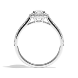 Bague solitaire halo diamant oval or blanc - Amoureuse pavée