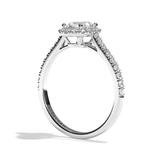 Bague solitaire halo diamant oval or blanc - Amoureuse pavée