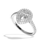 Bague solitaire halo diamant poire platine - Eblouissante