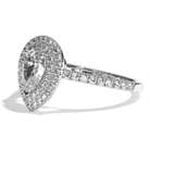 Bague solitaire halo diamant poire platine - Eblouissante