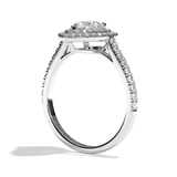 Bague solitaire halo diamant poire platine - Eblouissante