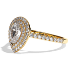 Bague solitaire halo diamant poire platine - Eblouissante