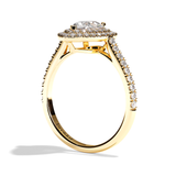 Bague solitaire halo diamant poire platine - Eblouissante