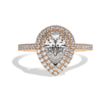 Bague solitaire halo diamant poire platine - Eblouissante
