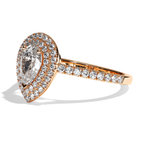 Bague solitaire halo diamant poire platine - Eblouissante