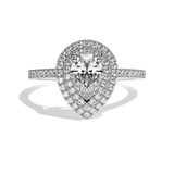 Bague solitaire halo diamant poire platine - Eblouissante