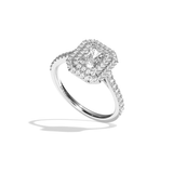 Bague solitaire halo diamant radiant or jaune - Eblouissante