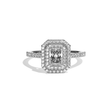 Bague solitaire halo diamant radiant or jaune - Eblouissante