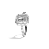 Bague solitaire halo diamant radiant or jaune - Eblouissante