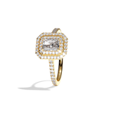 Bague solitaire halo diamant radiant or jaune - Eblouissante