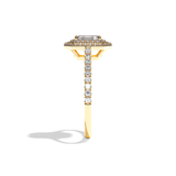 Bague solitaire halo diamant radiant or jaune - Eblouissante