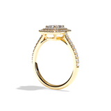 Bague solitaire halo diamant radiant or jaune - Eblouissante