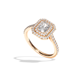 Bague solitaire halo diamant radiant or jaune - Eblouissante