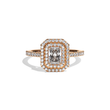 Bague solitaire halo diamant radiant or jaune - Eblouissante