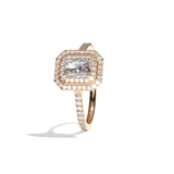 Bague solitaire halo diamant radiant or jaune - Eblouissante