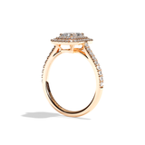 Bague solitaire halo diamant radiant or jaune - Eblouissante