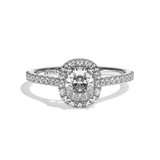 Bague solitaire halo diamant coussin or blanc - Amoureuse pavée