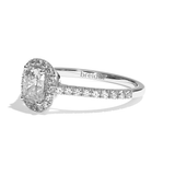 Bague solitaire halo diamant coussin or blanc - Amoureuse pavée