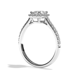 Bague solitaire halo diamant coussin or blanc - Amoureuse pavée