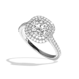 Bague solitaire halo diamant rond/coussin platine - Eblouissante