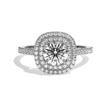 Bague solitaire halo diamant rond/coussin platine - Eblouissante