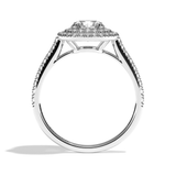 Bague solitaire halo diamant rond/coussin platine - Eblouissante