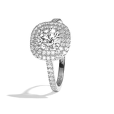 Bague solitaire halo diamant rond/coussin platine - Eblouissante