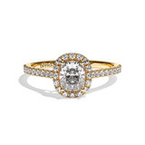 Bague solitaire halo diamant coussin or blanc - Amoureuse pavée