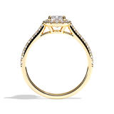 Bague solitaire halo diamant coussin or blanc - Amoureuse pavée