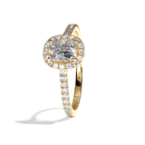 Bague solitaire halo diamant coussin or blanc - Amoureuse pavée
