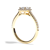 Bague solitaire halo diamant coussin or blanc - Amoureuse pavée