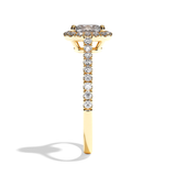 Bague solitaire halo diamant coussin or blanc - Amoureuse pavée