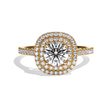 Bague solitaire halo diamant rond/coussin platine - Eblouissante