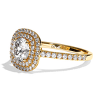 Bague solitaire halo diamant rond/coussin platine - Eblouissante
