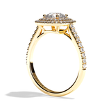 Bague solitaire halo diamant rond/coussin platine - Eblouissante