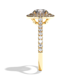 Bague solitaire halo diamant rond/coussin platine - Eblouissante