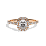 Bague solitaire halo diamant coussin or blanc - Amoureuse pavée